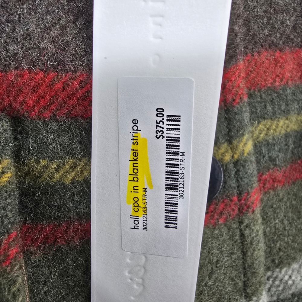 Imogene and Willie Hall CPO Mens M Green Blanket Stripe Wool Blend Shirt Jacket - Picture 3 of 9